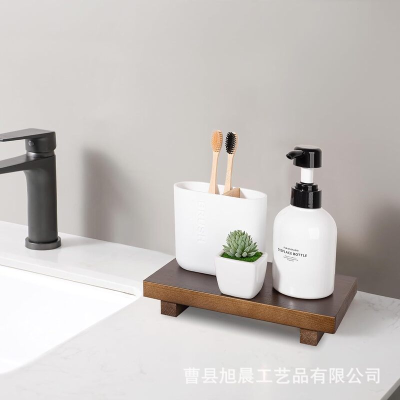 Small Wooden Tray Pedestal Stand Farmhouse Bathroom Decorative Wooden Kitchen Soap Dish Holder Vanity Counter Sink
