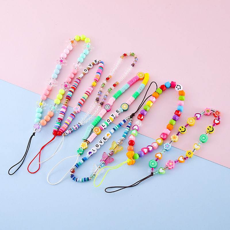Cross-Border Popular Soft Clay Beads, Cute and Adorable Acrylic Smiley Face Beads, Anti-Lost Phone Chain Lanyard Accessories Wholesale