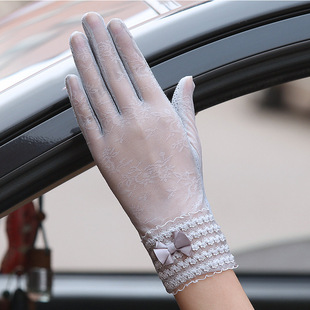 Spring and Summer Women's Sun Protection Gloves Lace Bow Light and Breathable Driving Outdoor Sunshade Cycling Touch Screen Gloves