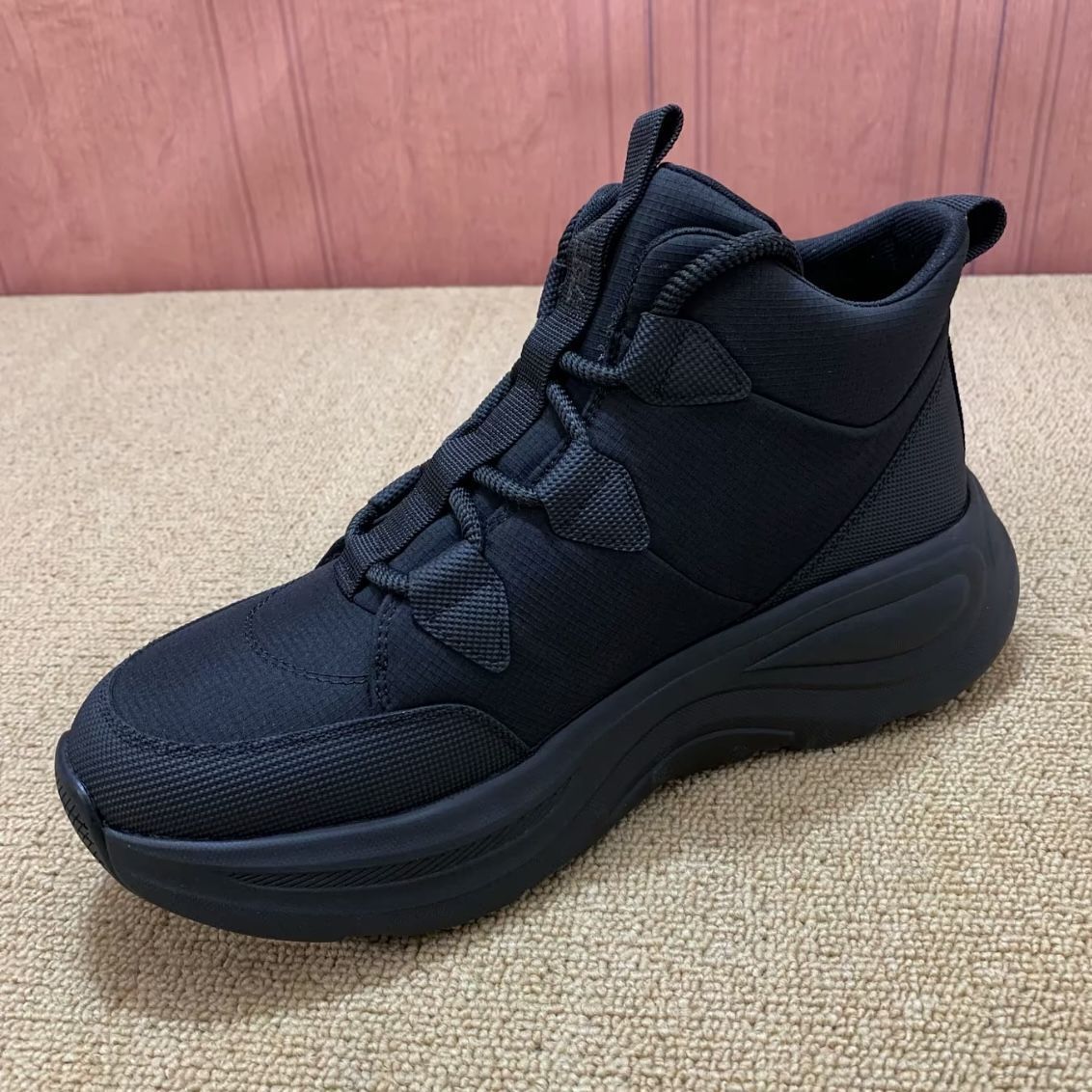 广州冬季新款高帮休闲时尚百搭舒适男鞋厚底科技布加绒保暖棉鞋