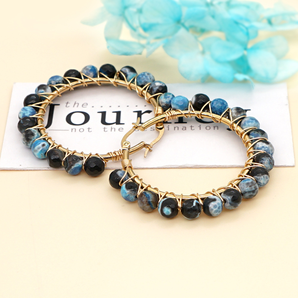 Retro Geometric Semi-precious stone Handmade Earrings 1 Pair