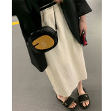 Liangyixuan pleated texture split skirt women's summer 2023 New loose white mid-length straight skirt