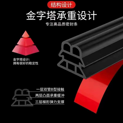 Three-layer six-hole sealing strip for car door gaps, self-adhesive soundproofing strip, suitable for Tesla models (Vehicle Sealing Strip) - 5m