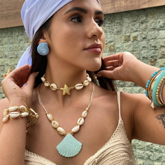 新しいシェルネックレス卸売ヨーロッパとアメリカのクロスボーダーネックレスボヘミアンビーチスタイルペンダント女性の二層デザインネックレス