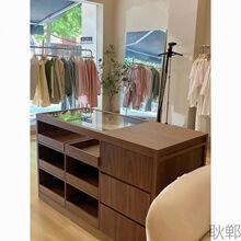 G1实木前台收银台吧台带玻璃岛台边柜服装店鞋店接待台INS高端现