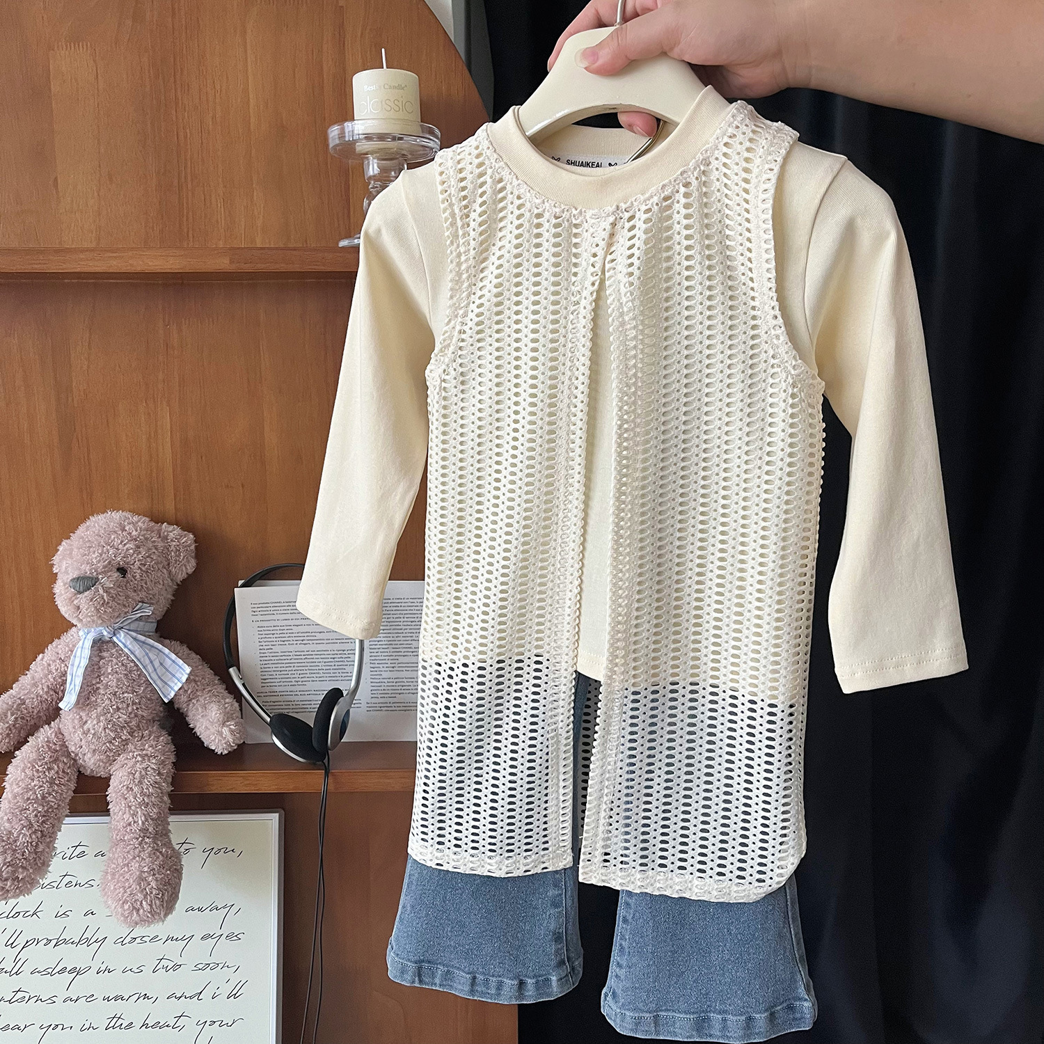 Mädchen 3-teiliges Freizeitset Mit Tanktop Langarmshirt Und Jeans_voghion.com