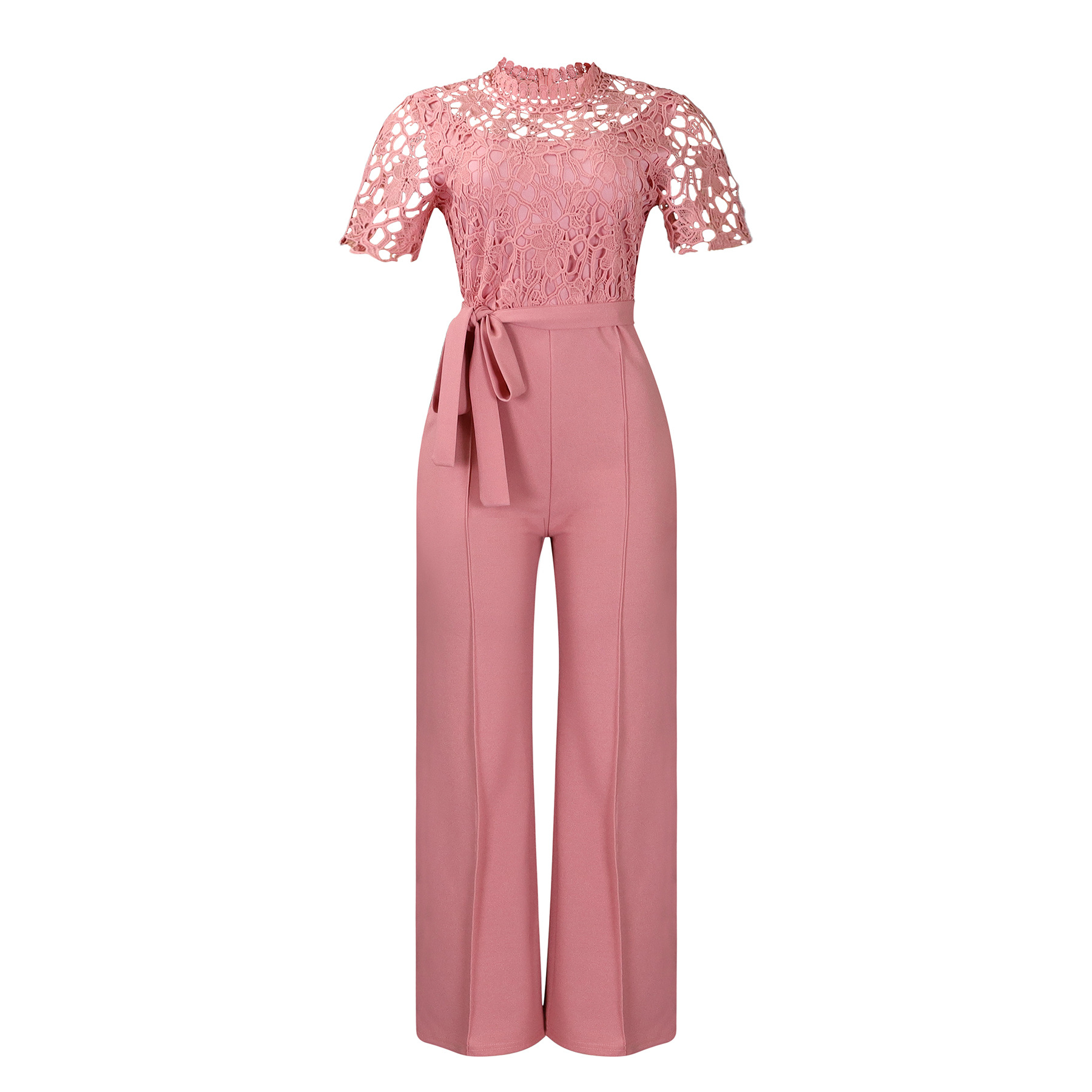 546g Weight Short Sleeve Sleeve Length Polyester Fabric Type High Waist Waist Line Jumpsuits Pants Type Daily Occasion Loose Fit Type Solid Color Pattern Summer Season Women's Gender Lace Design Casual Style Women's Daily Casual Solid Color Lace Jumpsuits 34