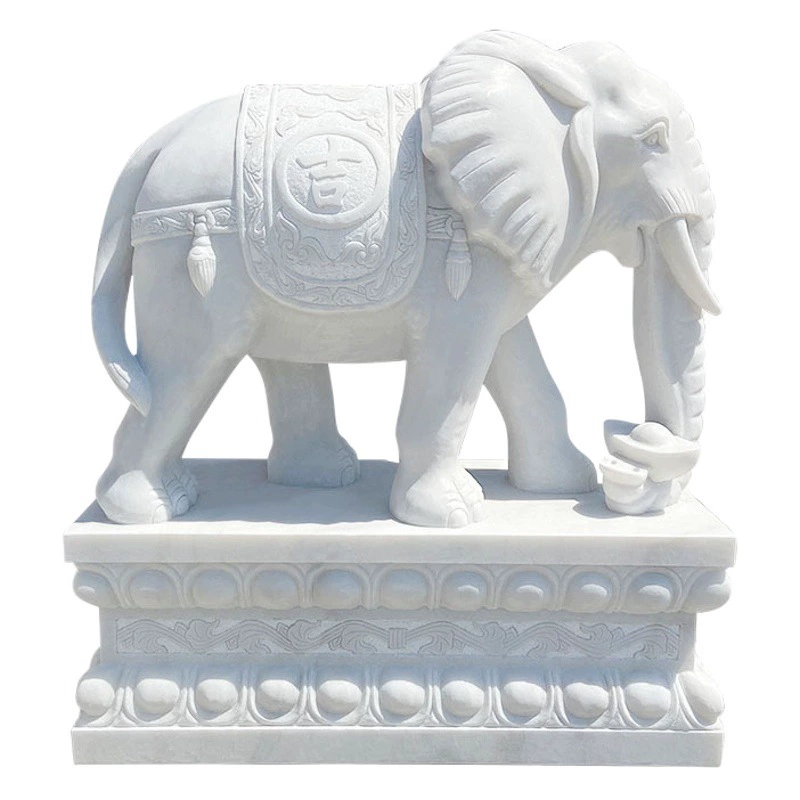 Пара скульптур слонов из белого мрамора для входов во дворы вилл и отелей, водопоглощающие декоративные украшения из мрамора в виде животных.