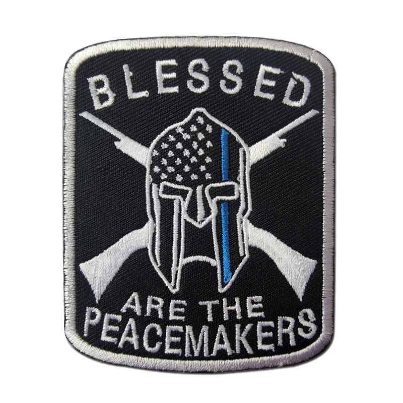 美国旗斯巴达头盔军事战术士气章蓝线刺绣魔术贴补丁包配贴标现货