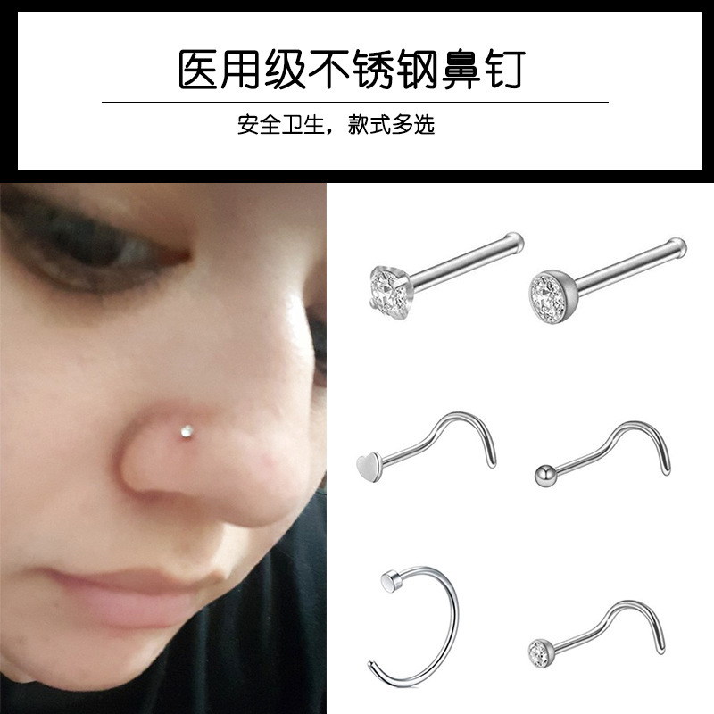 跨境鼻钉 不锈钢鼻环跨境欧美穿刺皓石镶钻鼻钉枪穿鼻器鼻钉套装-阿里巴巴