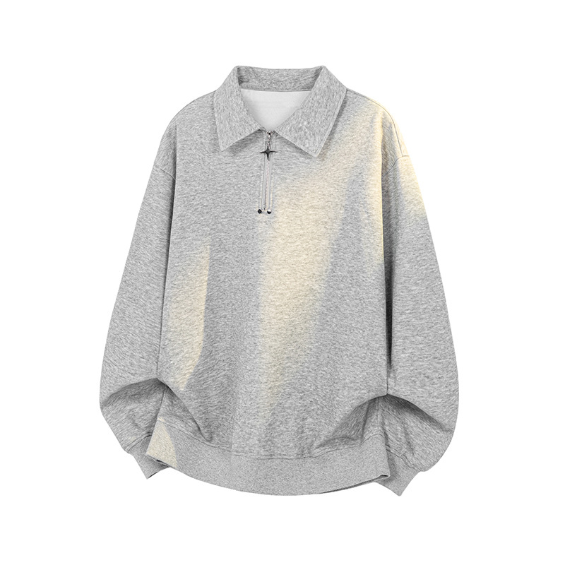 Felpa a collo alto a maniche lunghe con mezza zip in cotone cinese pesante da 300 g per uomo e donna, vestibilità ampia, versatile,_voghion.com