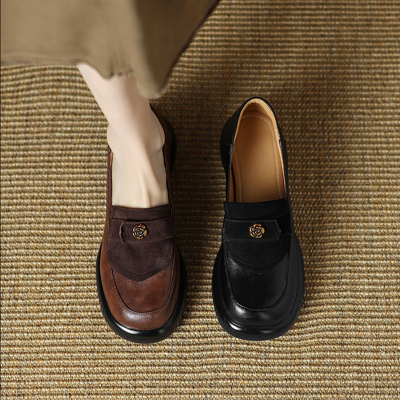 Stepping on Poop Feeling Genuine Leather French-Style Single Shoes, Thick-Soled Loafers for Women, New Women's Shoes, Slip-On Shoes That Are Comfortable, Chunky High Heels Stepping on Poop Feeling Genuine Leather French-Style Single Shoes, Thick-Soled Loafers for Women, New Women's Shoes, Slip-On Shoes That Are Comfortable, Chunky High Heels