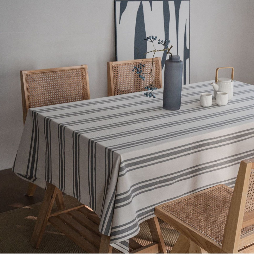 Yimanqiyun Tablecloth Yarn-Dyed Stripesd Tablecloth Modern Simple Fabric Rectangular Factory Direct Supply