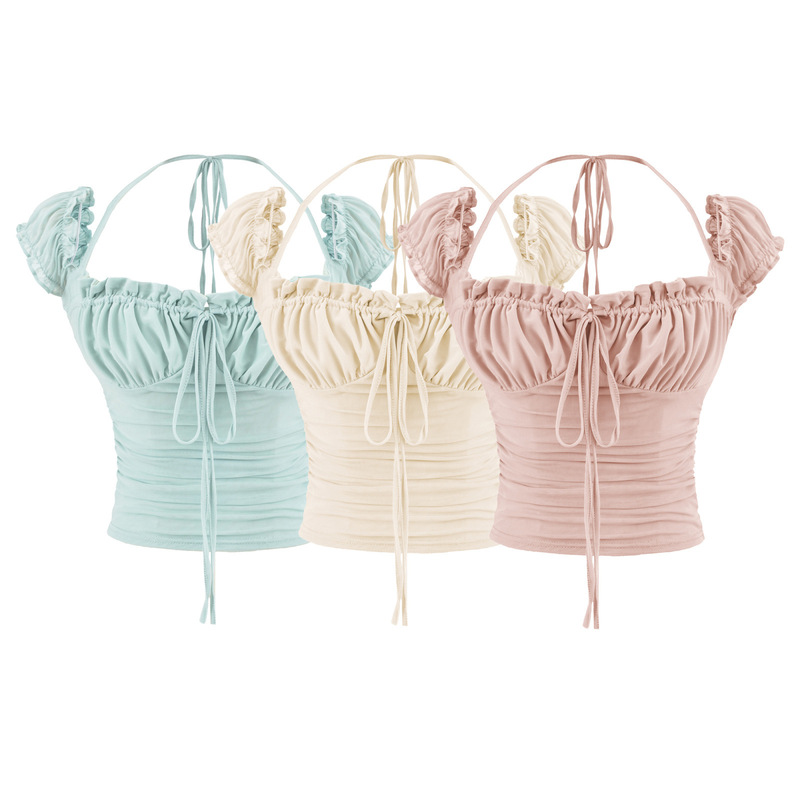 Purely Sexy Off-Shoulder Halter Neck Slimming Camisole for Women, Summer Design with Ruffled Edges and Tie-Up Slim Fit Top Purely Sexy Off-Shoulder Halter Neck Slimming Camisole for Women, Summer Design with Ruffled Edges and Tie-Up Slim Fit Top