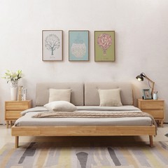 北歐實木床橡膠木床現代簡約小戶型家用軟包民宿雙人婚床廠家直供