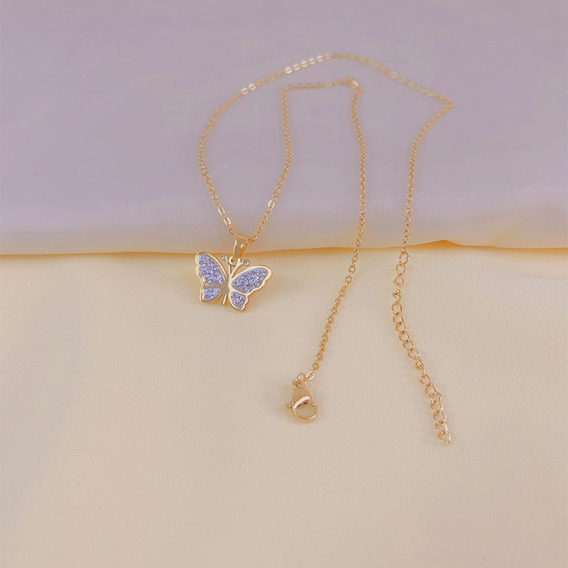 Fashion Butterfly Stainless Steel Plating Zircon Pendant Necklace 1 Piece