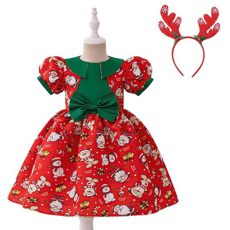 Amazonas vestidos de niñas vestidos de Papá Noel vestidos de niños espectáculo de fiesta flocos de nieve vestido de princesa rojo verde