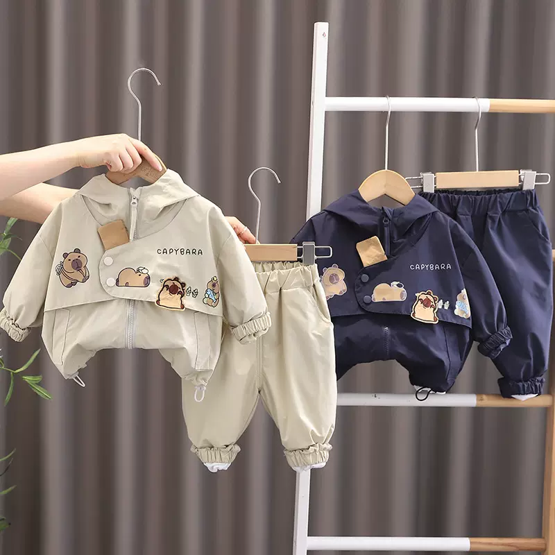 儿童春秋款套装2025新款男女宝宝时尚卡通休闲中小童连帽两件套潮