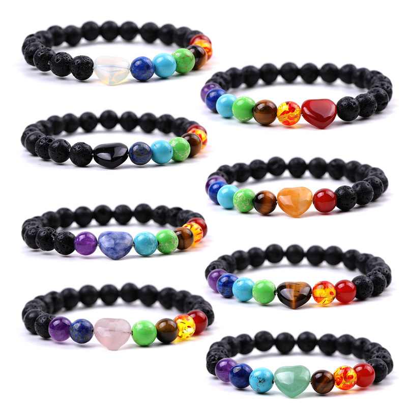Colorful emperor stone volcanic stone Tiger Eye Stone old Topaz opal white dot blue heart-shaped beaded bracelet