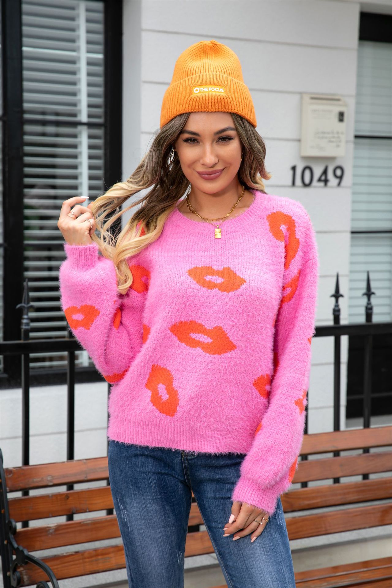 Suéter de Moda Primavera 2026 para Mujer, Diseño de Labios para el Día de San Valentín, Cuello Redondo, Suéter con Corazón para Exportación a Amazon image 10