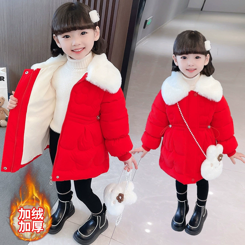 Winter children's long warm down jacket, western style, mid-length