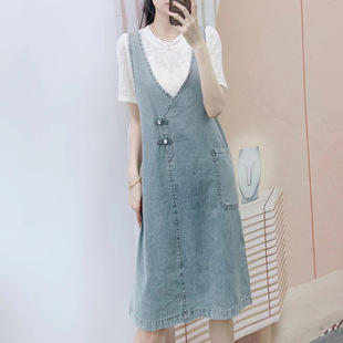 926 Qing D2 Summer Brand Casual T-Shirt + Denim Strap Skirt Two-Piece Set 8926