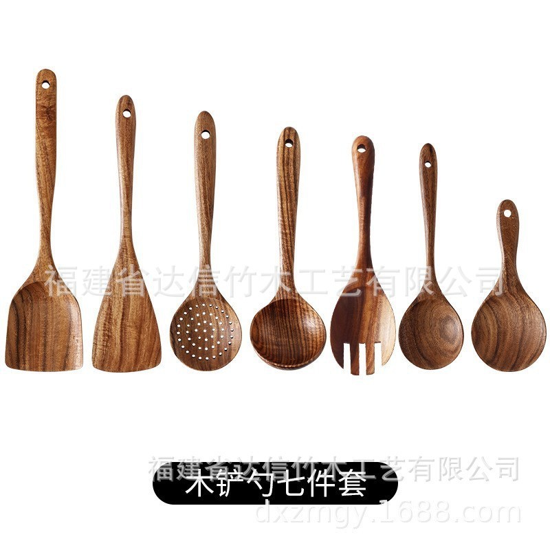 クロスボーダークッキングセット アカシア材キッチン用品 長柄スパチュラ 無垢材スパチュラ スプーンとフォーク ノンスティックキッチン 10点セット|undefined