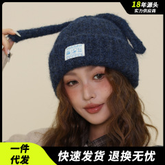 秋冬新款字母贴布针织帽日系加厚保暖毛线帽子女字母显脸小包头帽