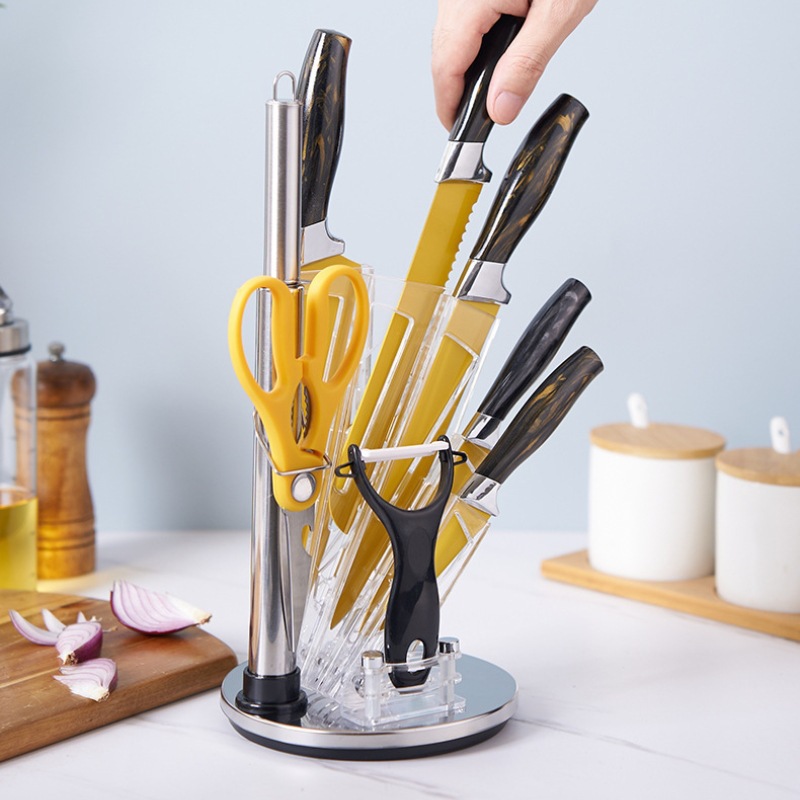 Factoria de comercio exterior al por mayor de nueve piezas cuchillo de asiento giratorio cuchillo de asiento cuchillo de acero inoxidable cuchillo de cocina
