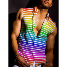 夏威夷海边度假风炫彩撞色无袖衬衫男士气质高级感衬衫背心