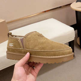 加绒保暖棉鞋男2025新款潮牌冬季羊毛一体雪地靴低帮一脚蹬面包鞋