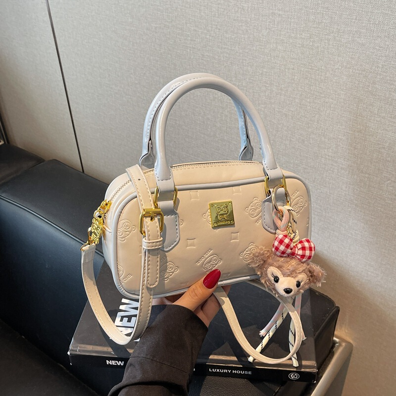 2025 New Bag 2025 New Contrasting Color Portable Women's Bag Embossed Niche High-End Bowling Bag Method