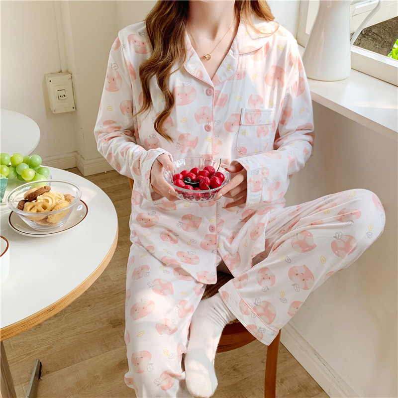 Confinement clothing maternity pajamas women's spring and autumn artificial cotton with chest pad postpartum nursing maternity home wear suit