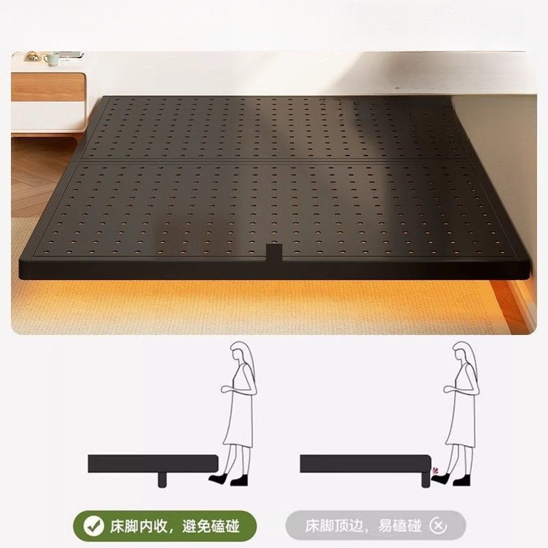 家用新款一体碳素钢悬浮床主卧双人出租屋用钢架洞洞无床头铁艺床|undefined