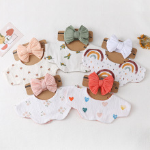 ins韩版婴儿口水巾头带套装a类纯棉纱布围嘴360度宝宝防吐奶围兜