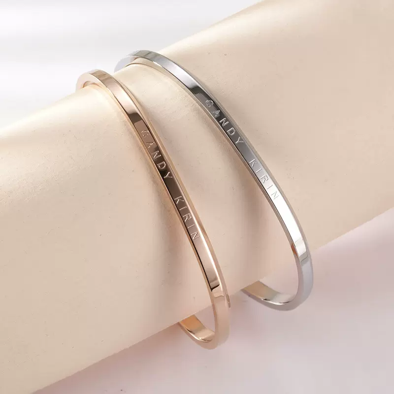 钛钢手镯CANDY KIRIN刻字手饰电镀玫瑰金银手镯dw款手环厂家直供