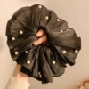 2# black pearl pleated hair tie-20cm