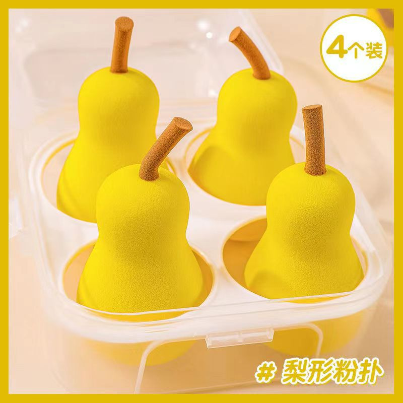 Fábrica en stock 4 caja de huevos de maquillaje en forma de pera serie de frutas secas y húmedas super suaves esponjas de maquillaje huevo en polvo