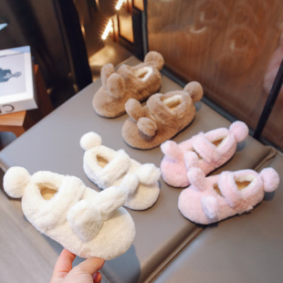 2024 autumn and winter new children's shoes girls Mao Mao shoes fleece-lined warm cotton shoes cute wind rabbit rabbit shoes baby shoes