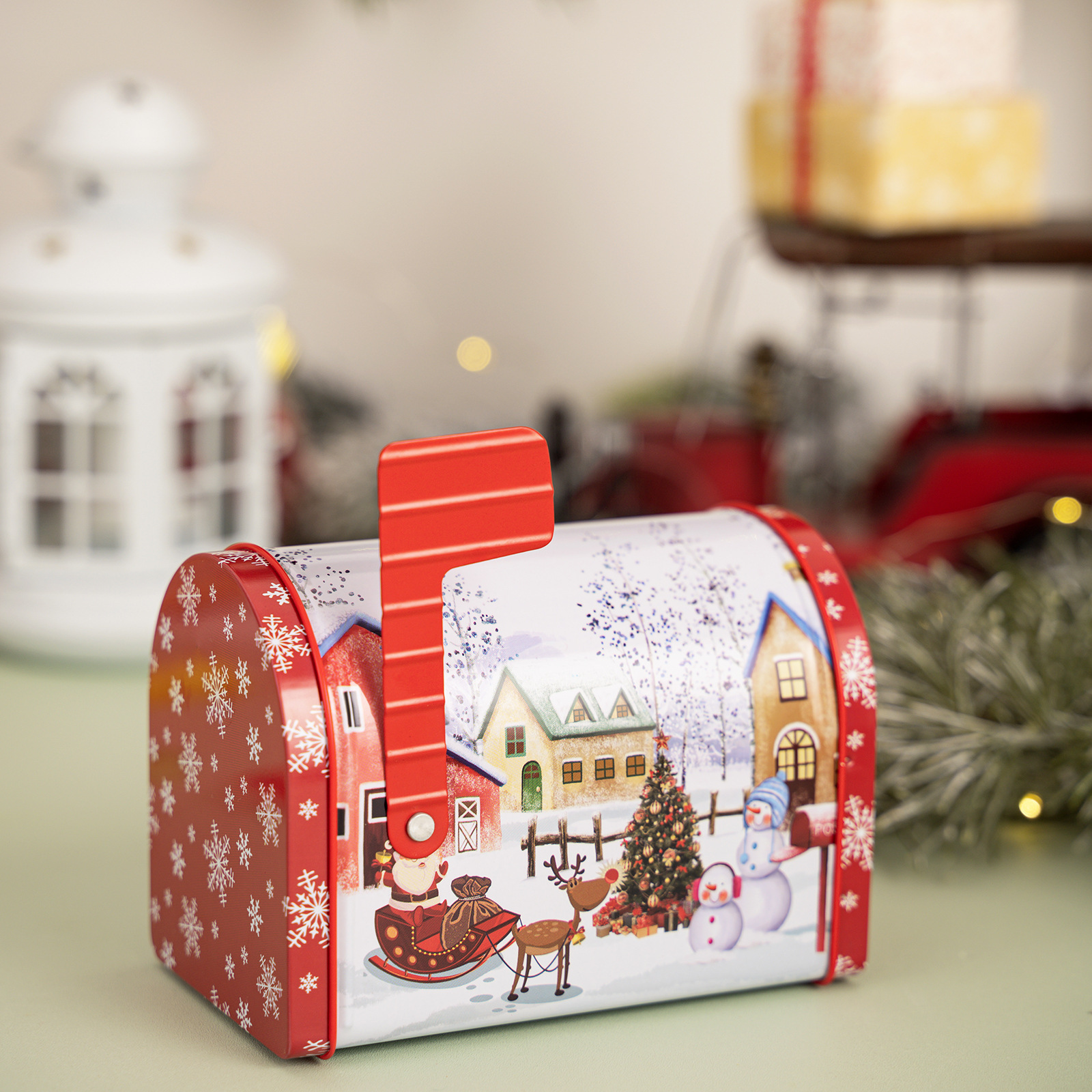 Suministros de decoración de buzón de correo de Navidad transfronterizo, caja de hojalata de Navidad, caja de regalo, caja de dulces, decoración de caja de regalo