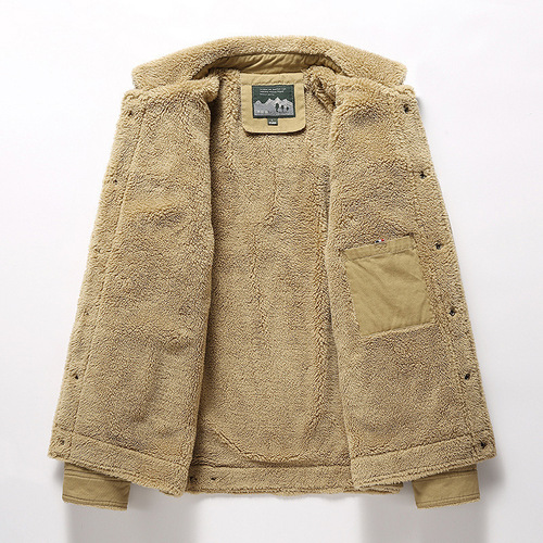 Men's Autumn/Winter New Washed Cotton Fleece Lined Thick Casual Fashion Collar Men's Jacket Coat