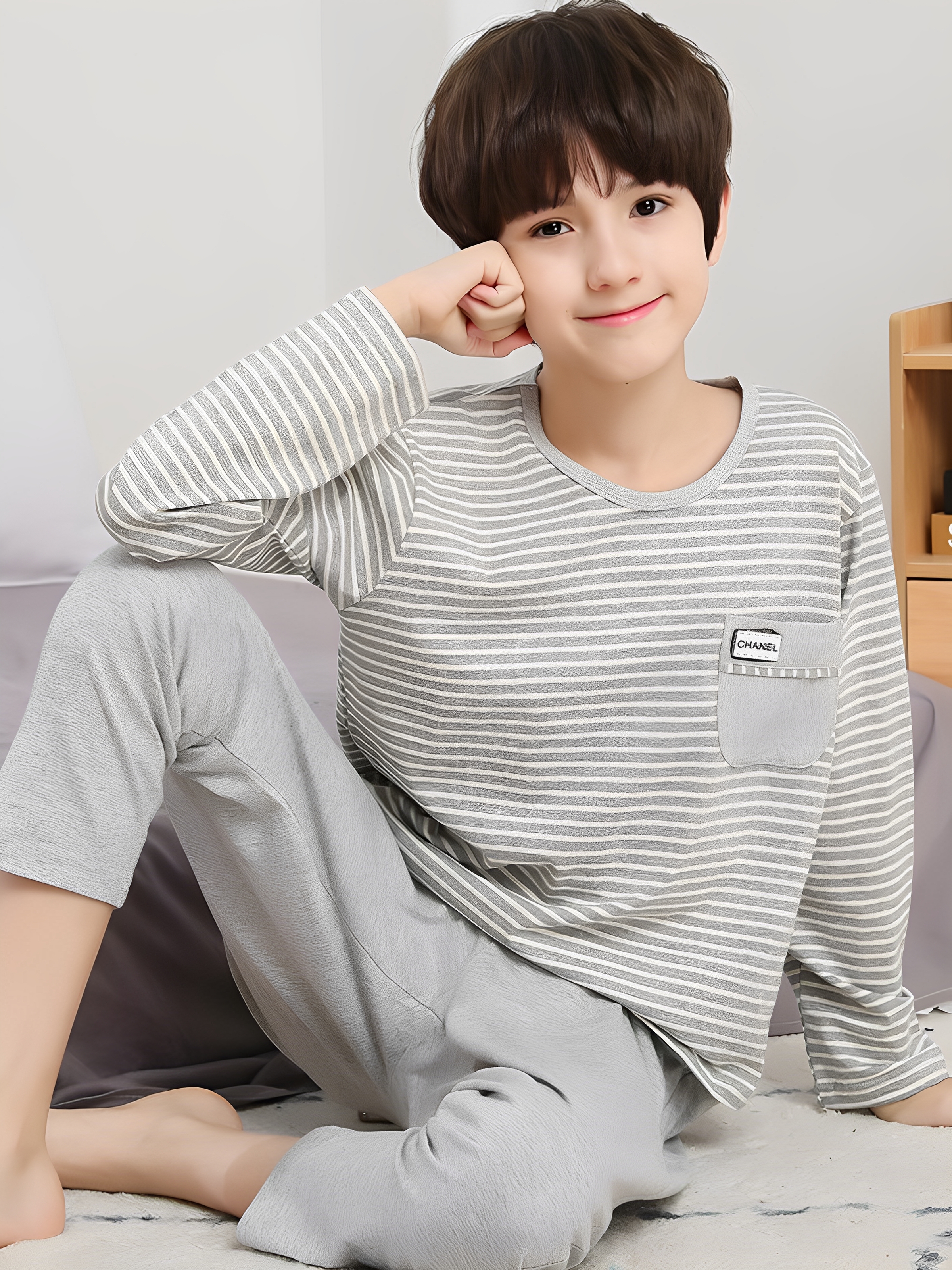 Teen Pajamas for Boys 12 Years Old Spring and Autum Long-Sleeved Cotton 15 Junior High School Students Boys Middle and Large Kidsren Summer Thin Style