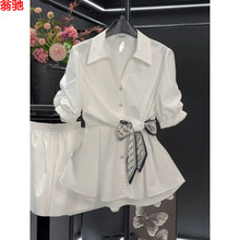 Z5L高级感白色女士雪纺衬衫女装夏季2025年新款短袖上衣小衫收腰