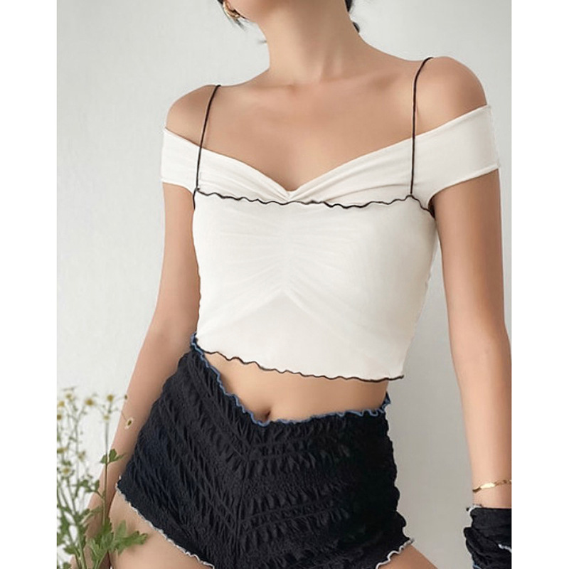 one-word shoulder sling slim short color matching top NSXE134610