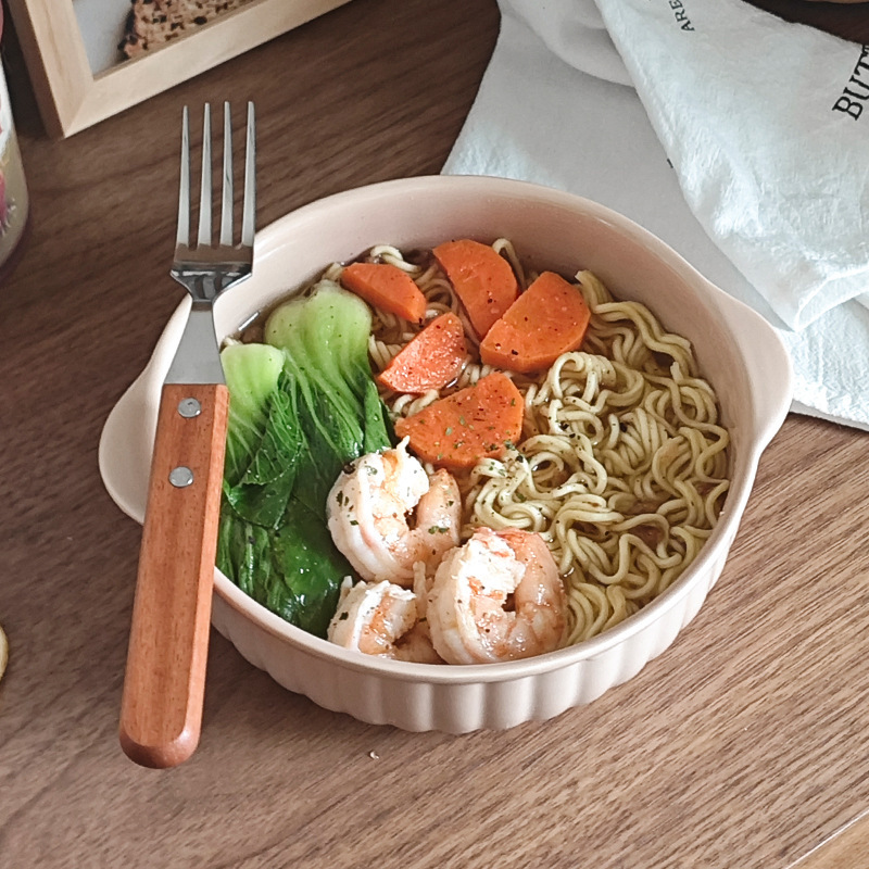 クリームins风セラミック両耳碗エアフライヤー焼き碗电子レンジオーブン専用碗サラダ碗蒸し碗|undefined