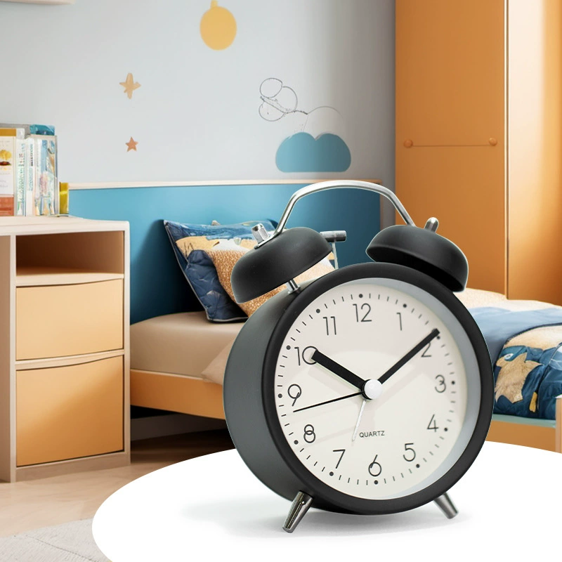 Twin-Bell Metal Alarm Clock, Quiet Powerful Bell, Luminous Night Light, 11×6×15 cm