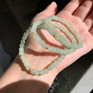 Jin Yutang Xinjiang Hotan Jade Qingshui Old Bead Bracelet Natural Light Photograph Preferred Qinghai Good Material Tight Texture