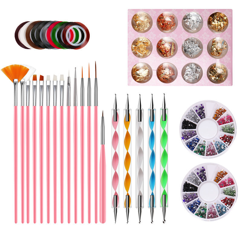 33 Pack Nail Painting Tools suit 15 Pen Dot Pen Tin Foil Jewelry Drill Tray Nail Jewelry