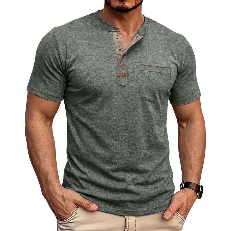 2027 Summer Cross-Border European and American Men's Short-Sleeve Henley T-Shirt, Amazon Men's Casual Round-Neck Top Wholesale 2027 Summer Cross-Border European and American Men's Short-Sleeve Henley T-Shirt, Amazon Men's Casual Round-Neck Top Wholesale