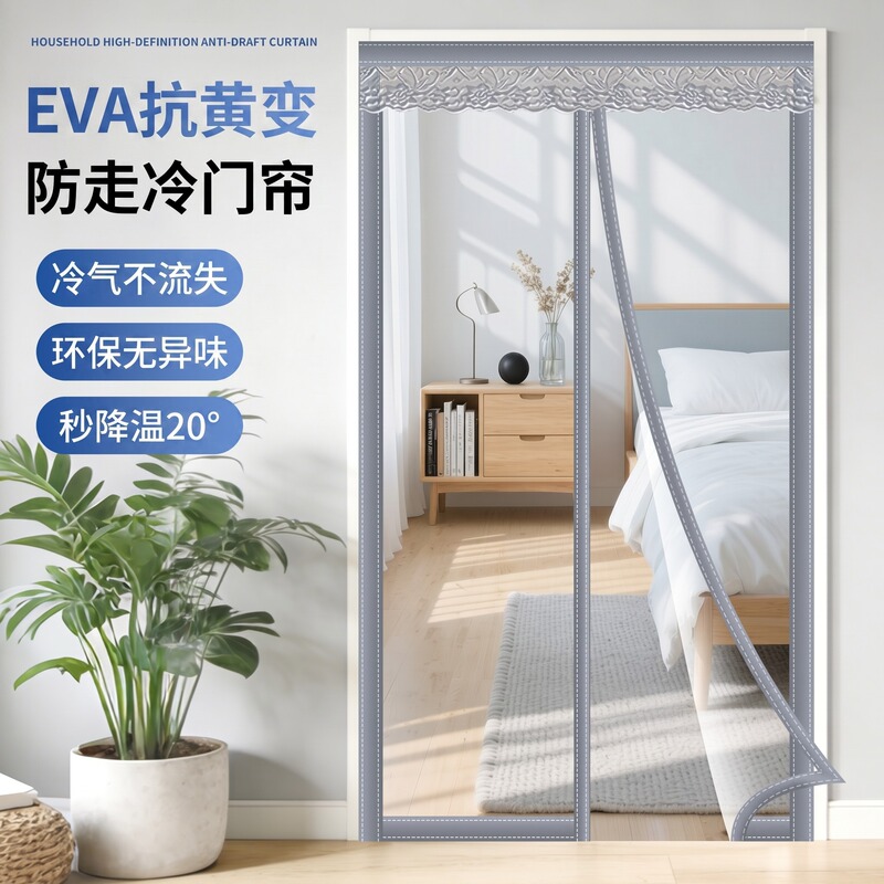 Air Conditioning Door Curtain to Prevent Cold Air from Escaping, Eva Anti-Yellowing, Windproof, Summer Heat Insulation, Frosted Privacy Curtain, Entry Door Blocking Curtain